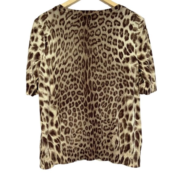 Talbots Leopard Print Sweater Womens Size 1X Brown Knit Elbow Puff Sleeve Office - Picture 6 of 11